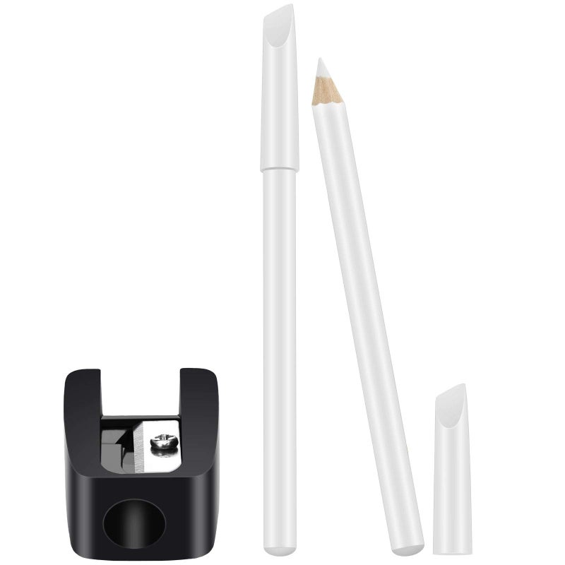 Maitys 2 Pieces White Nail Pencil and Pencil Sharpener Set, 2 In1 Nail Whitening Under French Fingernail with Cuticle Pusher and Handheld Sharpener for DIY Art Manicure Supplies - Image 1