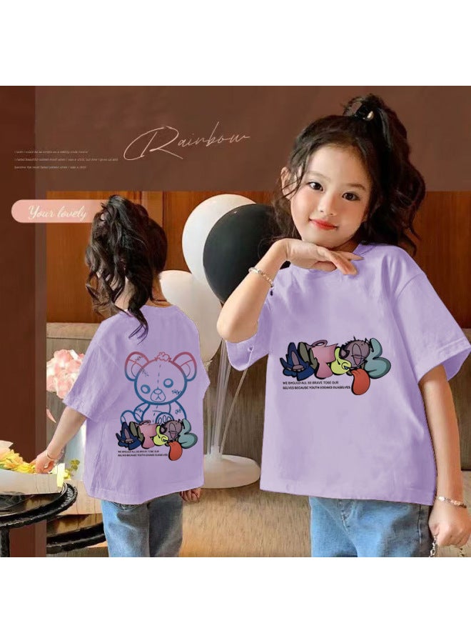 Children's Wear Children's Cotton T-shirt Girls' Short-sleeved Western Style Middle And Large Children's Cotton Top Cartoon Girls New Base Shirt