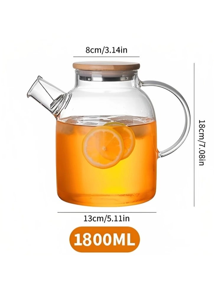 1800ml Glass Teapot with Bamboo Lid, Stovetop Safe Borosilicate Teapot, Glass Water Kettle with Infuser Stainless Steel Heat Resistant - Image 1