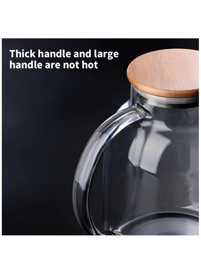 1800ml Glass Teapot with Bamboo Lid, Stovetop Safe Borosilicate Teapot, Glass Water Kettle with Infuser Stainless Steel Heat Resistant - Image 2