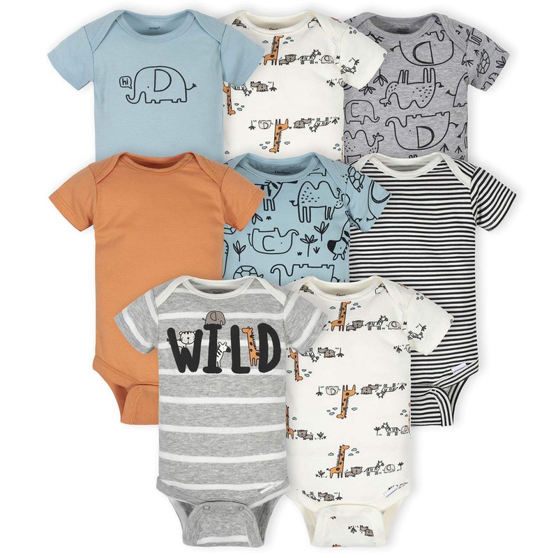 Gerber unisex baby 8-pack Short Sleeve Onesies Bodysuits and Toddler T Shirt Set, Jungle Blue, 12 Months US - Image 1