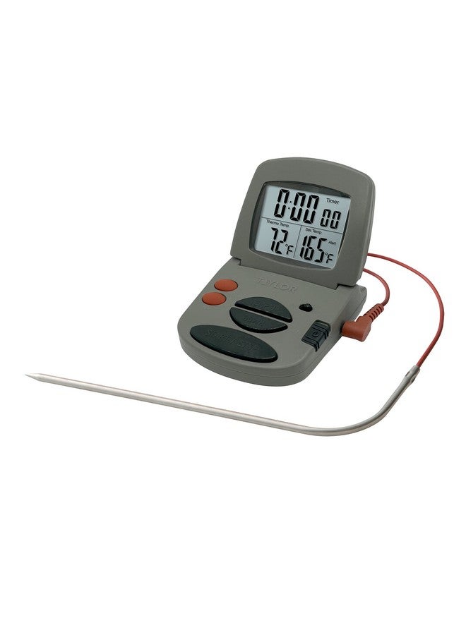Taylor Taylor Programmable with Timer Instant Read Wired Probe Digital, Meat, Food, Grill BBQ Cooking Kitchen Thermometer with Timer, Gray 