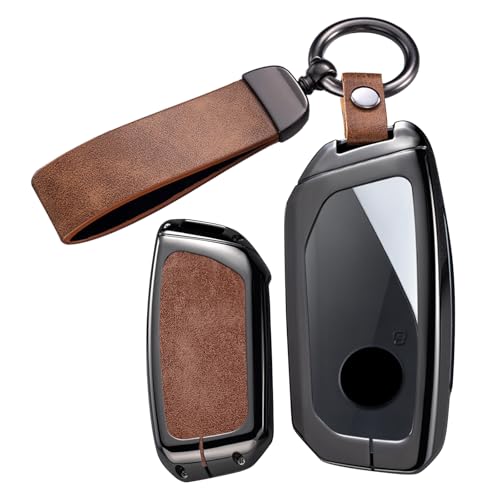 ontto 4/5 Buttons Key Fob Housing Fit for BMW 2024 2025 2 Series 3 Series 5-Series 7-Series X1 X2 iX XM X3 X5 X6 X7 M5,Metal and Leather Car Key Case with Clear Front Cover,Brown - Image 1