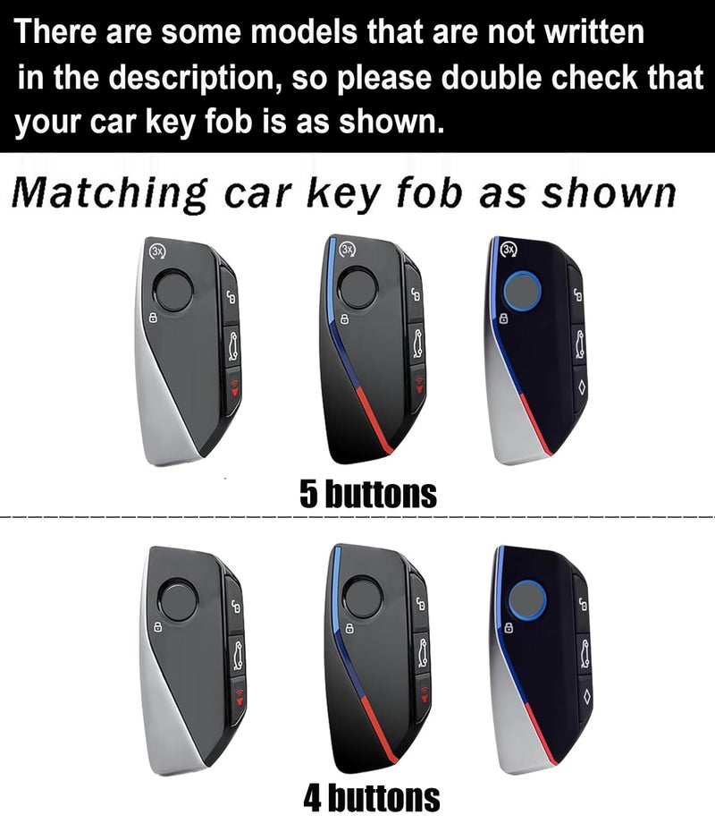 ontto 4/5 Buttons Key Fob Housing Fit for BMW 2024 2025 2 Series 3 Series 5-Series 7-Series X1 X2 iX XM X3 X5 X6 X7 M5,Metal and Leather Car Key Case with Clear Front Cover,Brown - Image 2