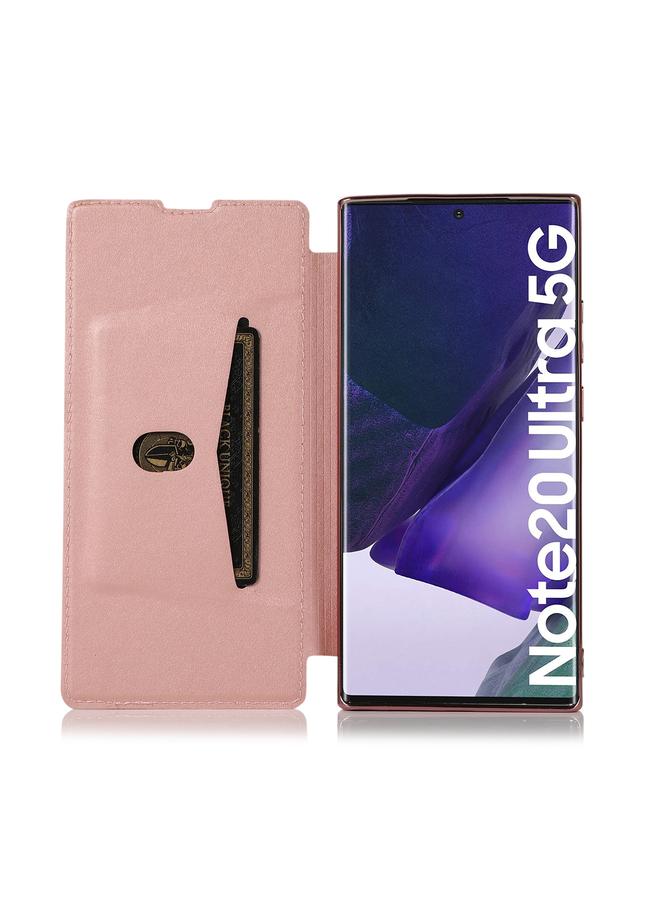 اس-توب جراب لهاتف Samsung Galaxy Note20 Ultra مصنوع من جلد البولي يوريثان الحراري مع حامل وفتحة بطاقة، قابل للطي أفقيًا مع طلاء برونزي من البولي يوريثان الحراري - Image 4