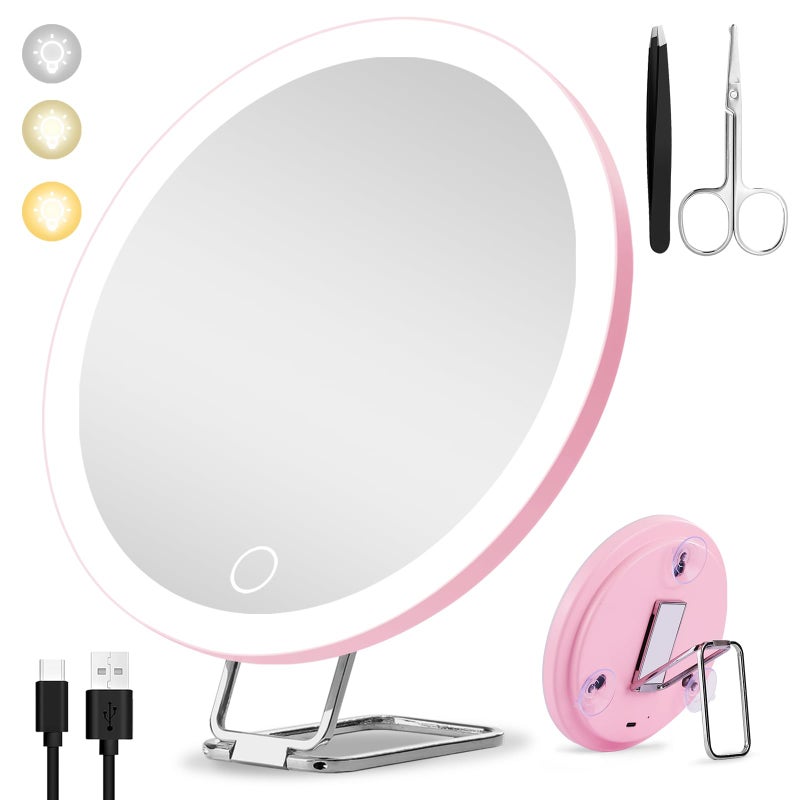 Suupvaor 30X Magnifying Mirror With Light Large 6 ' ' Lighted 30X Magnified Mirror With Suction Cups & Table Stand Travel Magnifying Makeup Mirror With Light High Magnification With Tweezers Scissors - Image 1
