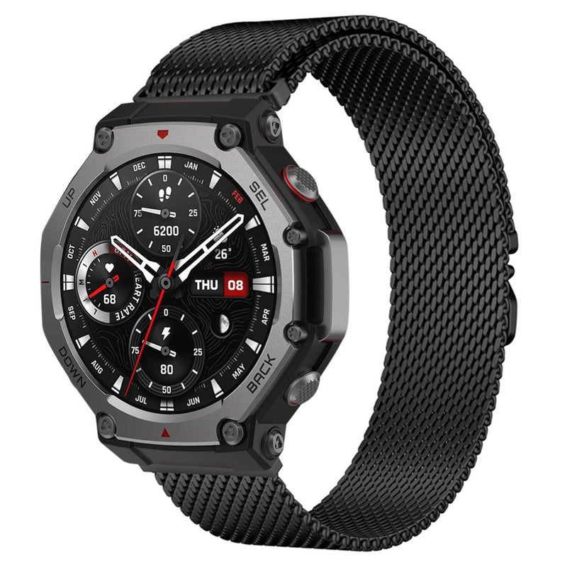 erorex For Amazfit T-Rex 3 Milanese Parachute Buckle Stainless Steel Watch Band(Black) - Image 1