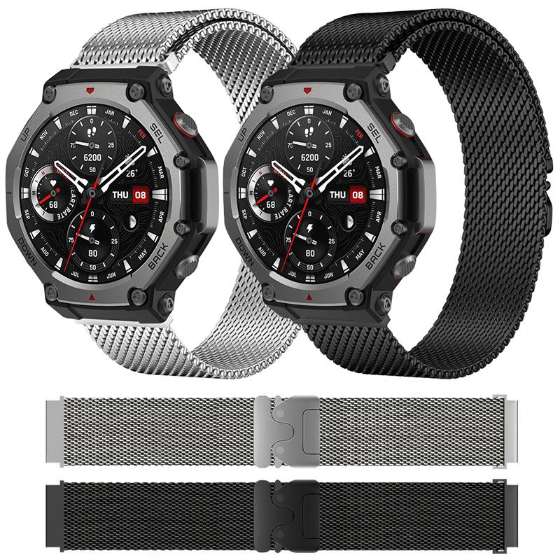erorex For Amazfit T-Rex 3 Milanese Parachute Buckle Stainless Steel Watch Band(Black) - Image 2