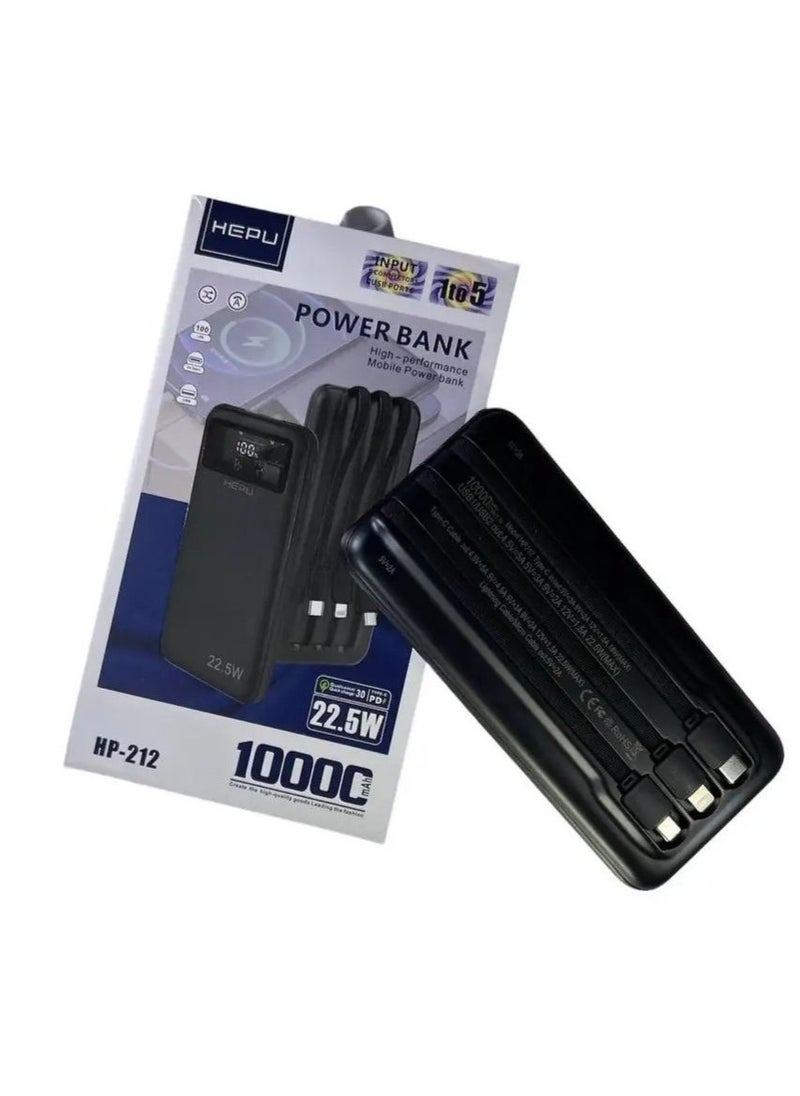 HEPU HP-212 10000mAh Power Bank | PD & QC 22.5W Fast Charging | High-Capacity Portable Charger for Smartphones, Tablets & USB Devices | Dual USB & Type-C Ports | Lightweight & Travel-Friendly Battery Pack  - Image 3
