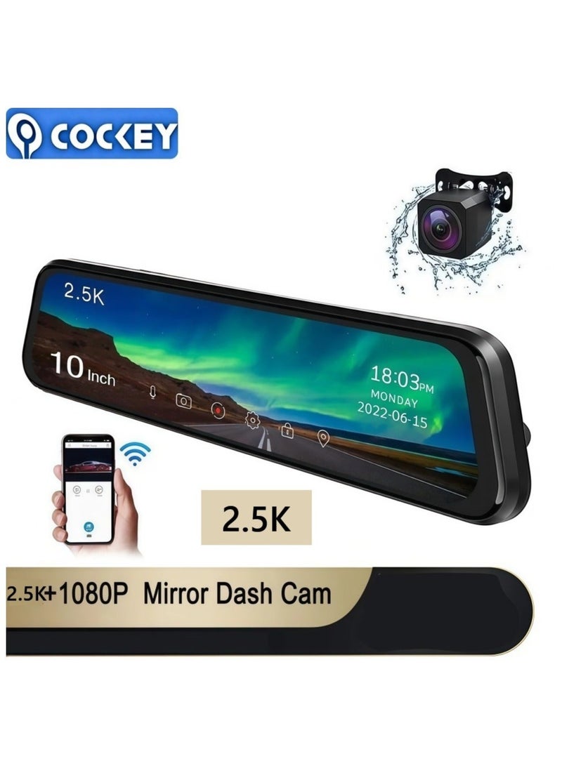 COCKEY UHD 2.5K Dash Cam for Cars Front and Rear Dual Lens Front 2560*1440P WiFi G-Sensor Car DVR Video RecorderWiFi front and rear dual mirror dashcam, 2.5K video, 1080P rearview mirror dual cameras, waterproof rear reversing camera touch screen - Image 1