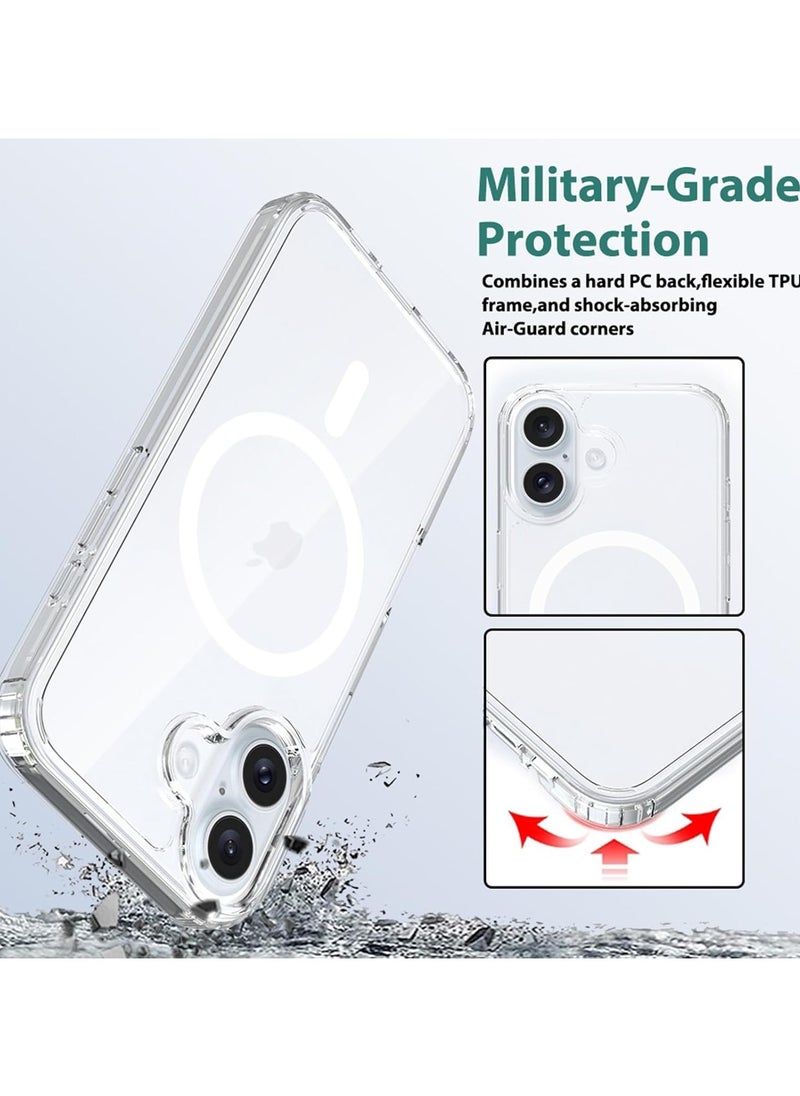 Magnetic Case for iPhone 16 Plus Compatible with MagSafe Wireless Charging, Shockproof Phone Bumper Cover, Anti-Scratch Clear Back