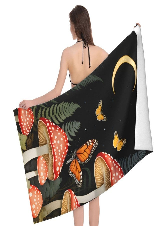 MIEPOS Vintage Mushroom Beach Towel,32x52in,Quick-Dry Sand-Free Fern Bath Towels,Microfiber Lightweight for Travel Pool Yoga Beach Outdoor Activities Decor Accessories Gifts (Mushroom and Butterfly) - Image 2