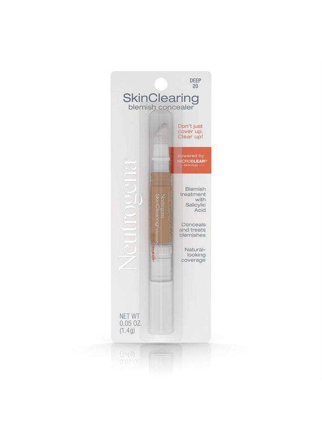 Neutrogena SkinClearing Blemish Concealer Face Makeup with Salicylic Acid Acne Medicine, Non-Comedogenic and Oil-Free Concealer Helps Cover, Treat & Prevent Breakouts, Deep 20,.05 Oz  - Image 1