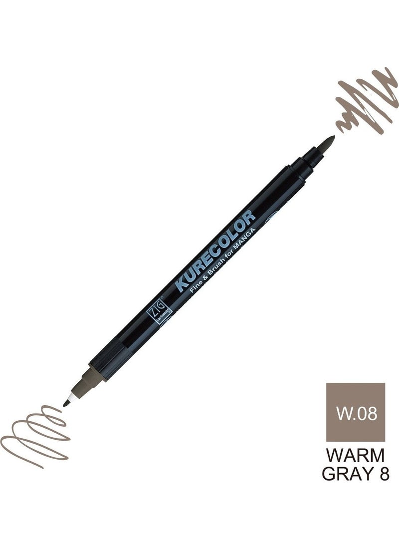 Zig Kurecolor Mangaka Fine&brush Double Sided Pen CNKC-2200 No W.08 Warm Gray 08  - Image 1
