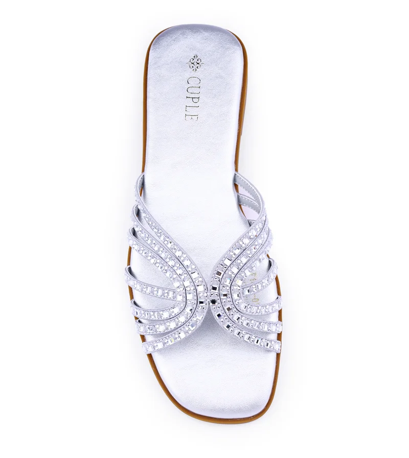Cuple Womens interwoven strap flat sandals