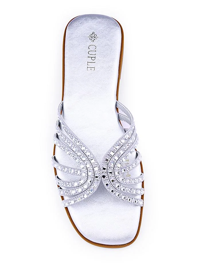 Cuple Womens interwoven strap flat sandals