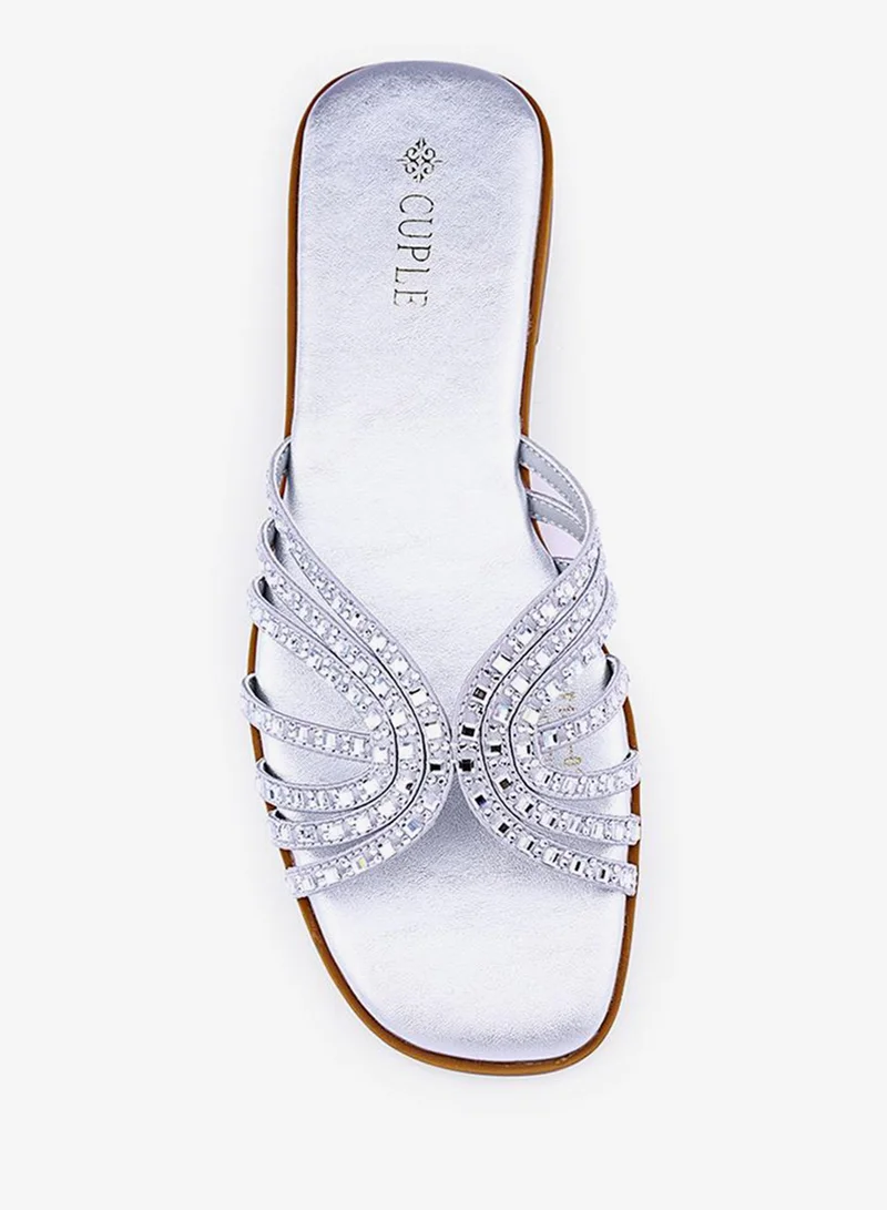 Cuple Silver Womens interwoven strap flat sandals for Women | Best Price UAE