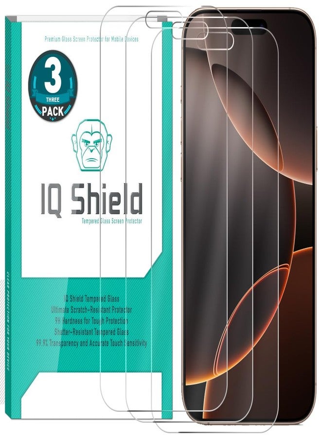 IQShield 3 Pack for iPhone 17/17 Pro/iPhone 16 Pro Clear Tempered Glass Screen Protector, HD and Transparent Shatter-Proof Shield, Easy Install Ultra Thin Anti-Scratch 99% Touch Accuracy - Image 1