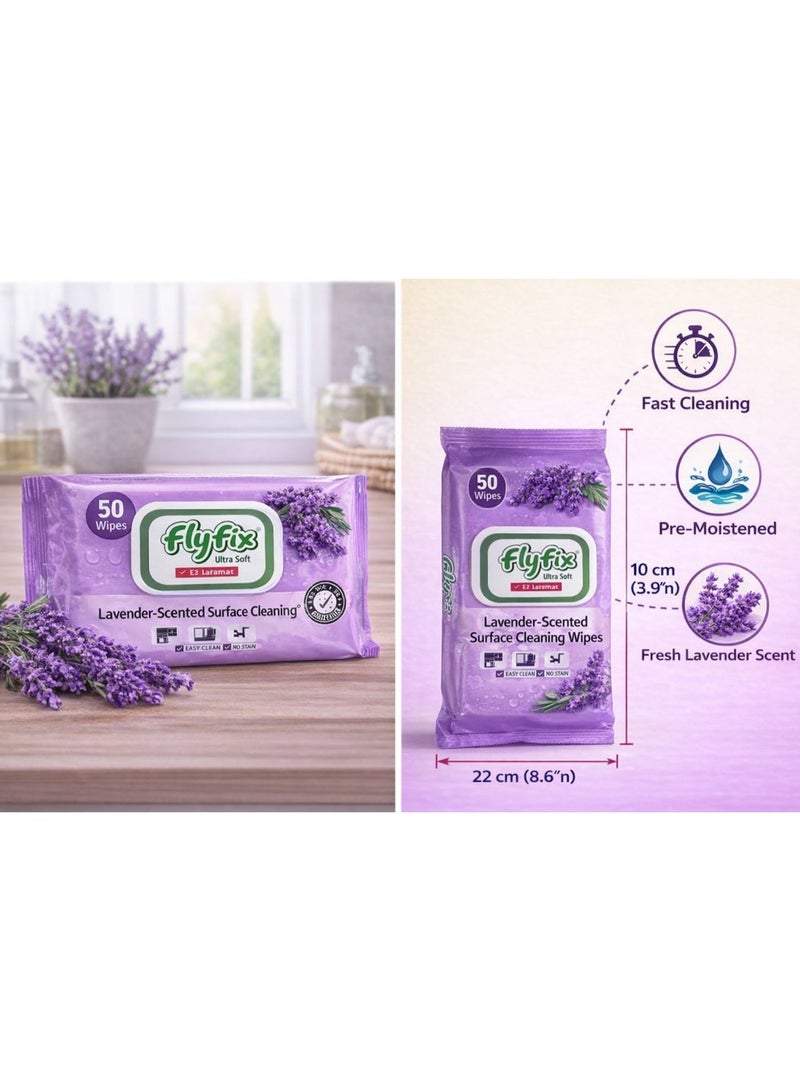 Flyfix Lavender Scented Surface Cleaning Wipes 50 Wipes – Multi Purpose Cleaning Wet Wipes - Image 2