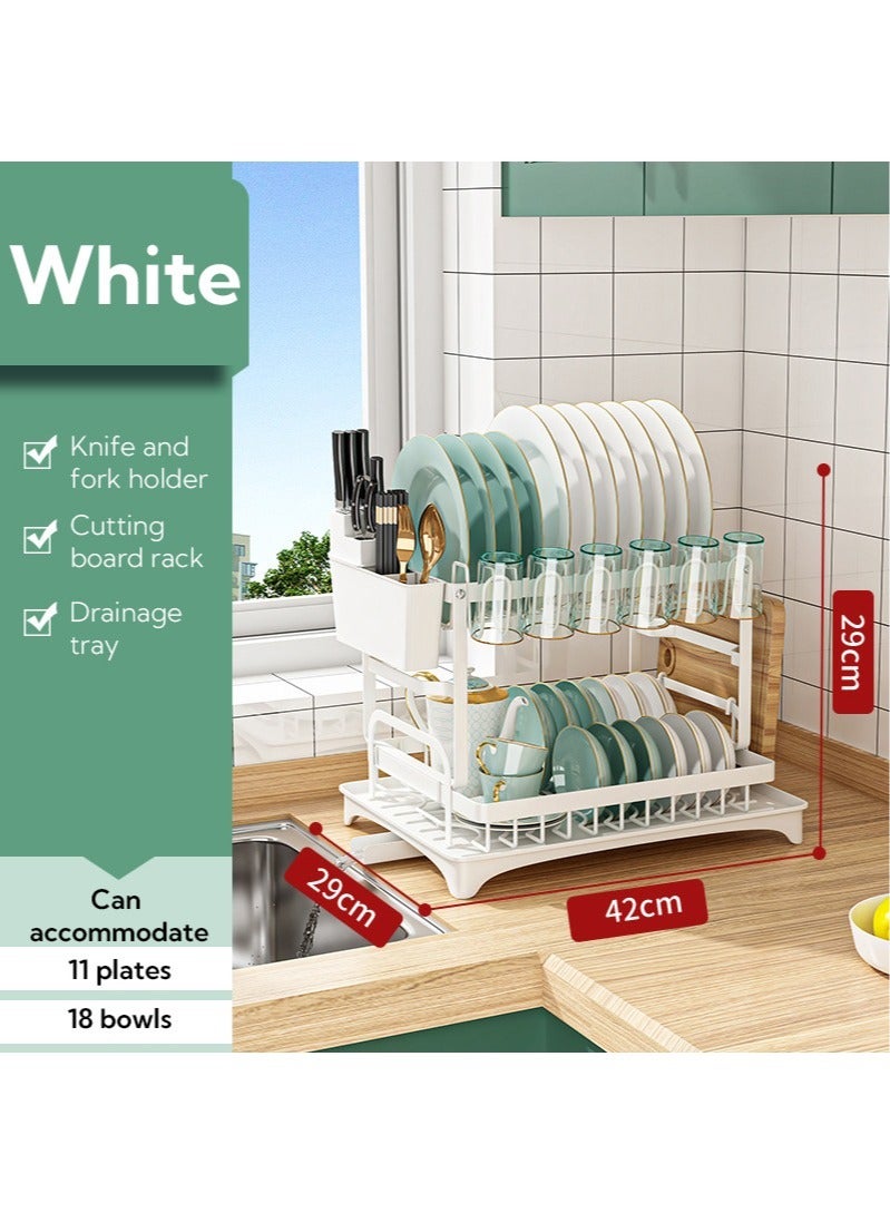Haidue 2 Tier Foldable Dish Drying Rack with Utensil Holder & Cutting Board Holder & Drainboard Tray, Rotatable Drainage System Scratch Resistant Frosted Baking Process Coatings, Large White HD-ZWJ60  - Image 2