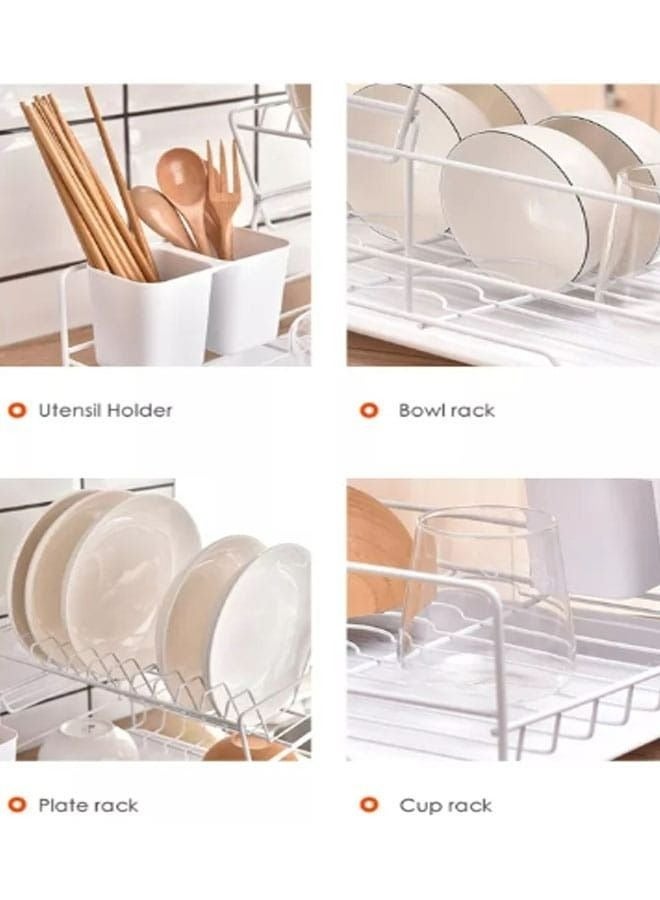 Haidue 2 Tier Foldable Dish Drying Rack with Utensil Holder & Cutting Board Holder & Drainboard Tray, Rotatable Drainage System Scratch Resistant Frosted Baking Process Coatings, Large White HD-ZWJ60  - Image 3