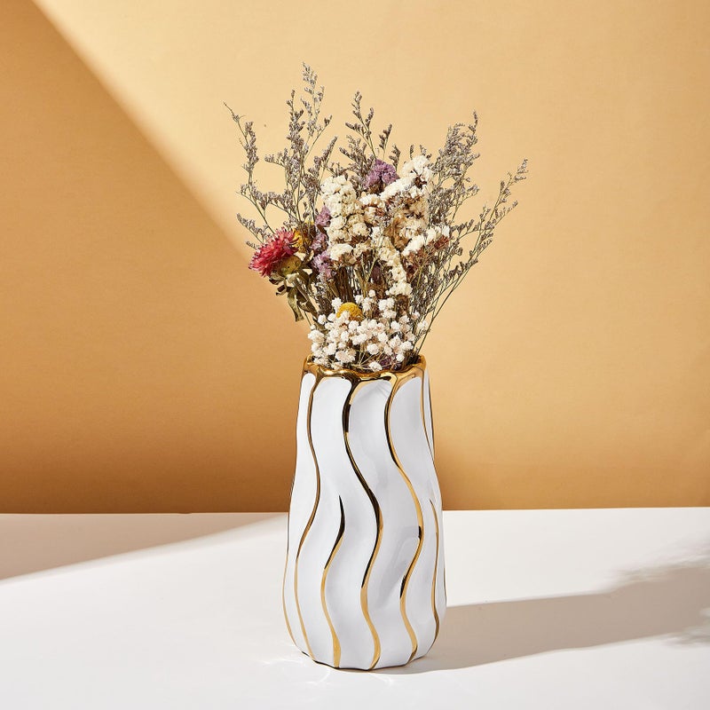 OTARTU Ceramic Vase  White Vase for Home Decor Decorative Flower Vase  Vertical Stripe Ceramic Vases for Home D?cor  Bedroom  Office  Living Room  Bathroom  Tabletop Decor  Centerpiece (White) - Image 4