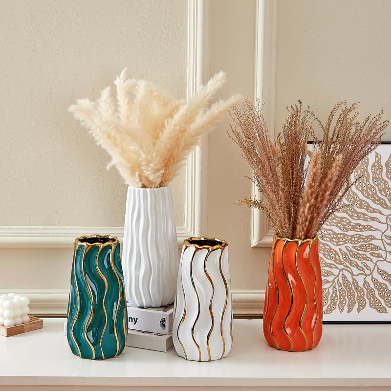 OTARTU Ceramic Vase  White Vase for Home Decor Decorative Flower Vase  Vertical Stripe Ceramic Vases for Home D?cor  Bedroom  Office  Living Room  Bathroom  Tabletop Decor  Centerpiece (White) - Image 5