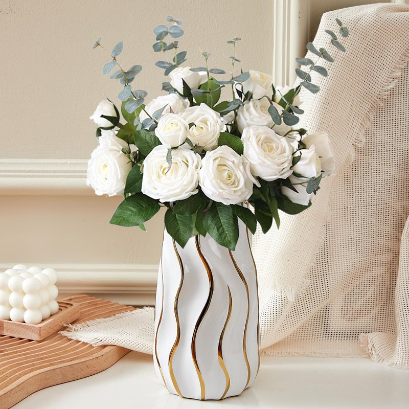 OTARTU Ceramic Vase  White Vase for Home Decor Decorative Flower Vase  Vertical Stripe Ceramic Vases for Home D?cor  Bedroom  Office  Living Room  Bathroom  Tabletop Decor  Centerpiece (White) - Image 2