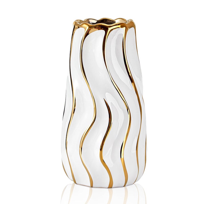 OTARTU Ceramic Vase  White Vase for Home Decor Decorative Flower Vase  Vertical Stripe Ceramic Vases for Home D?cor  Bedroom  Office  Living Room  Bathroom  Tabletop Decor  Centerpiece (White) - Image 1