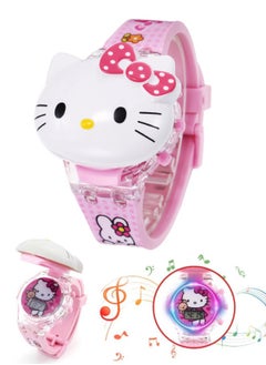 Hello Kitty Cartoon Children's Watch, Children's Watch Toy with Light Effect, Kids Electronic Watch with Music, Flip-top Cartoon Watch for Kids  - Image 1