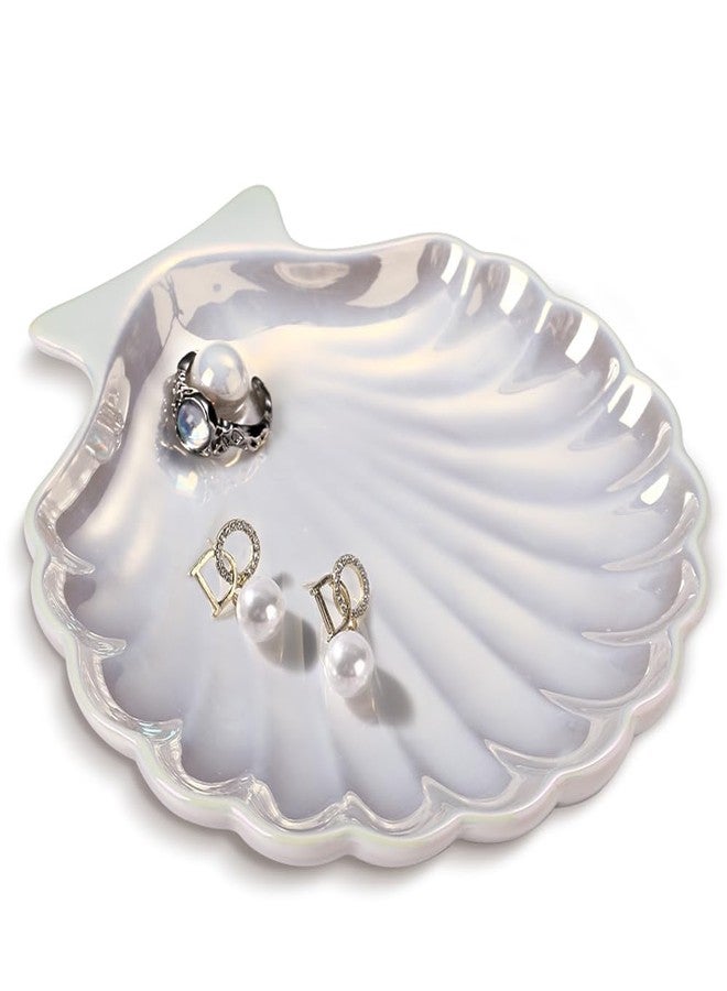 AISBUGUR Shell Ring Holder Dish, Shell Jewelry Tray, Trinket Dish, Cute Decorations for Coastal Home Decor, Bathroom Decor, 5.5", White - Image 1