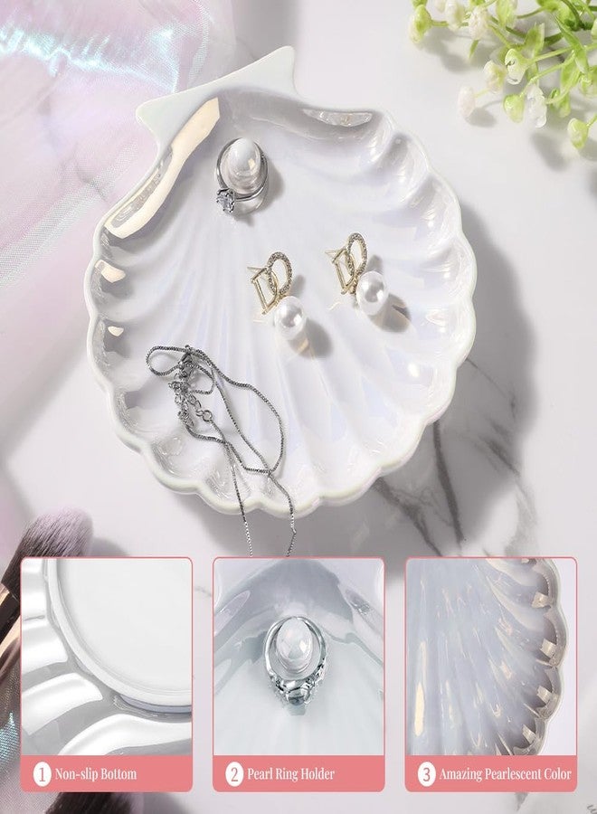 AISBUGUR Shell Ring Holder Dish, Shell Jewelry Tray, Trinket Dish, Cute Decorations for Coastal Home Decor, Bathroom Decor, 5.5", White - Image 5