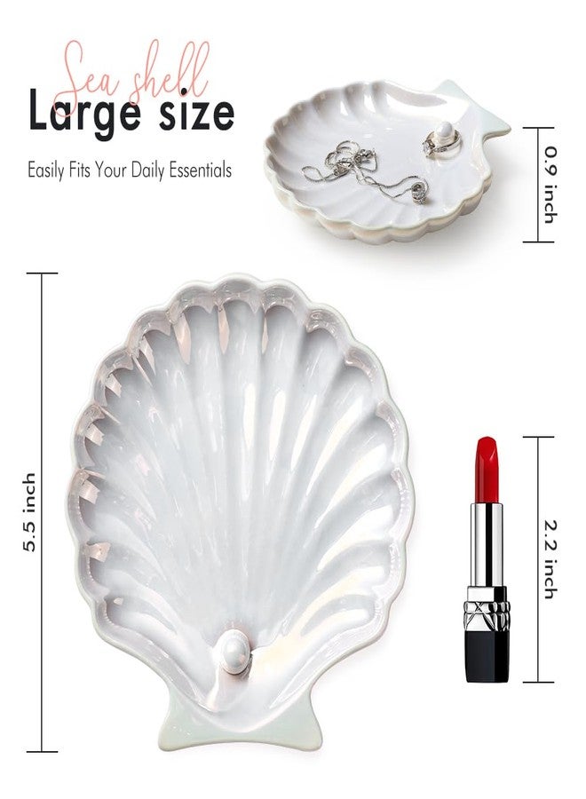 AISBUGUR Shell Ring Holder Dish, Shell Jewelry Tray, Trinket Dish, Cute Decorations for Coastal Home Decor, Bathroom Decor, 5.5", White - Image 2