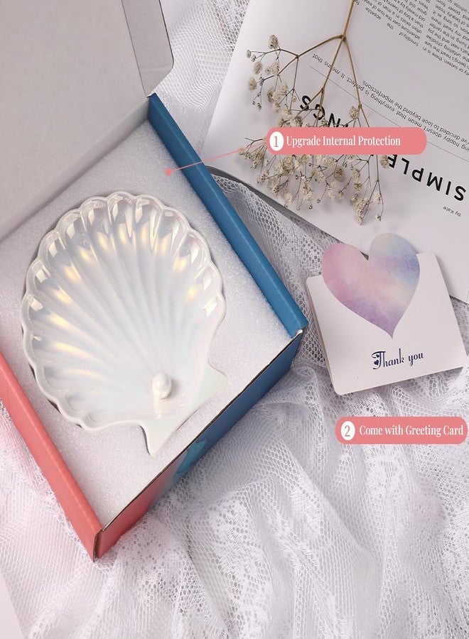 AISBUGUR Shell Ring Holder Dish, Shell Jewelry Tray, Trinket Dish, Cute Decorations for Coastal Home Decor, Bathroom Decor, 5.5", White - Image 3