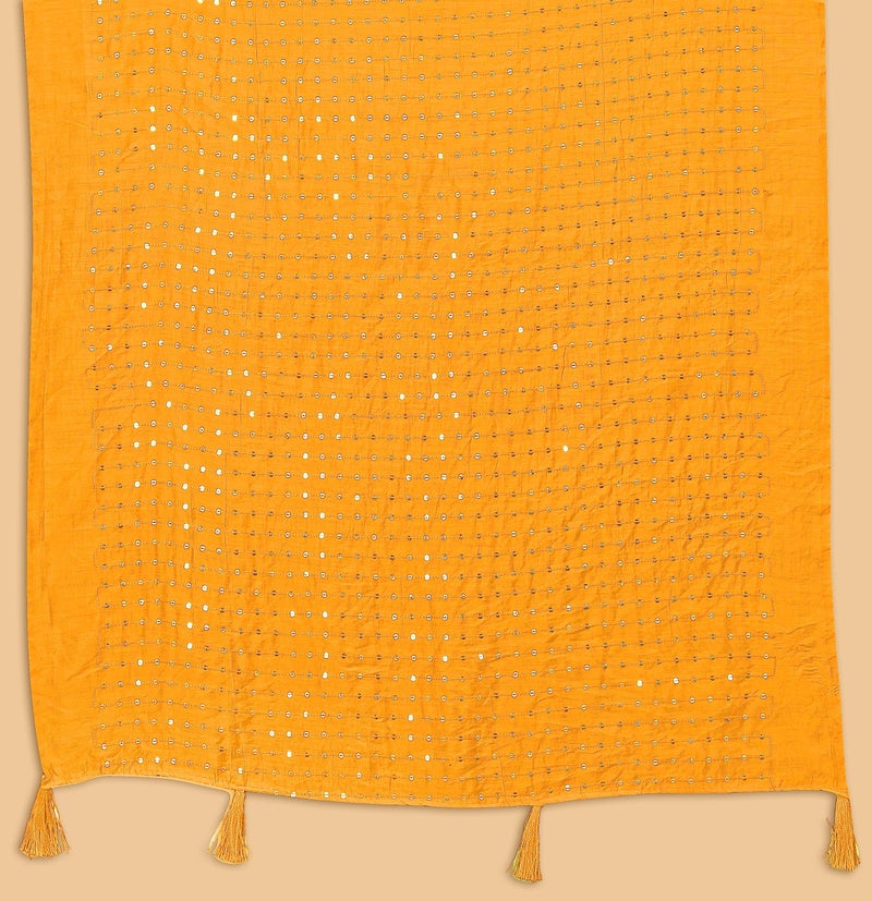 KEMZA Women's Embroidered Mirror Cotton Dupatta (Yellow_Free size) with Rajasthani Aari Work - Image 5