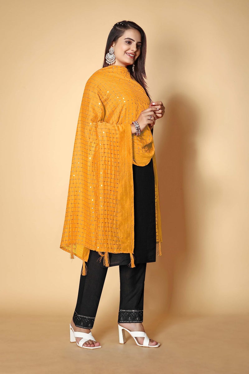 KEMZA Women's Embroidered Mirror Cotton Dupatta (Yellow_Free size) with Rajasthani Aari Work - Image 2