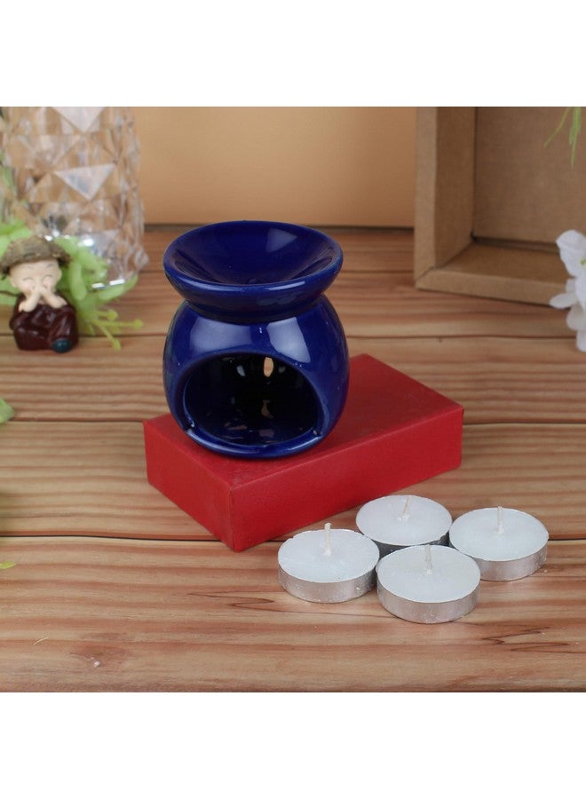 coku Coku Ceramic Diffuser Pot Essential Oil Burner Clay Lamp Wax Warmer Aromatherapy Oil Diffuser with 4 Tea Lights & 10ml Lavender Aroma Oil for Home, Office Spa, Meditation Or Yoga (Blue) - Image 5