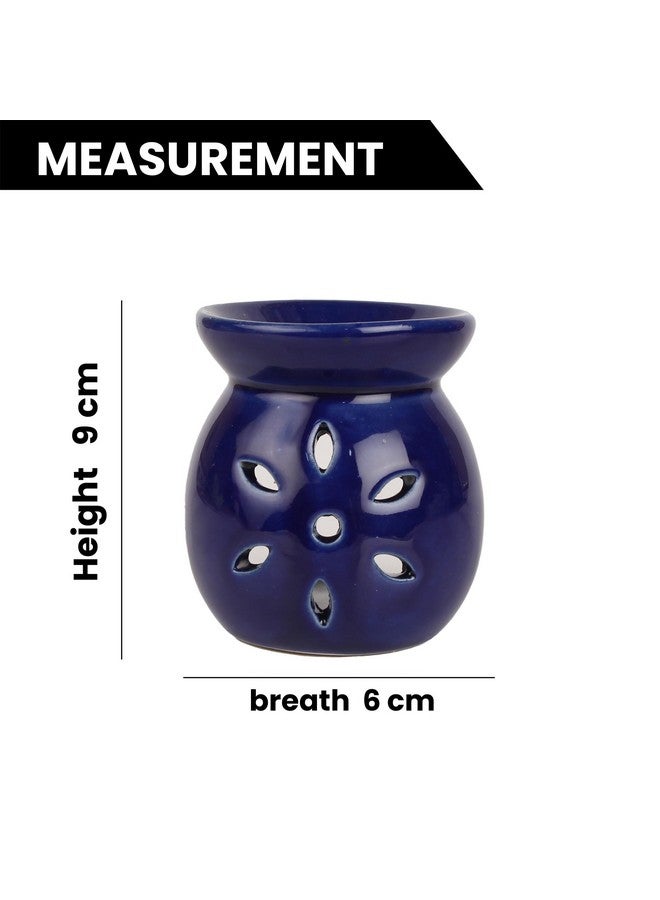 coku Coku Ceramic Diffuser Pot Essential Oil Burner Clay Lamp Wax Warmer Aromatherapy Oil Diffuser with 4 Tea Lights & 10ml Lavender Aroma Oil for Home, Office Spa, Meditation Or Yoga (Blue) - Image 2