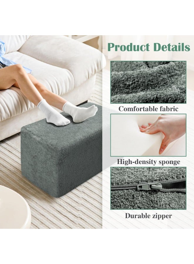 Rectangular Pouf Ottoman, Stuffed Floor Pouf with Foam Chunk Filling, Soft Coral Fleece Furry Foot Rest Stool, Multi-Use Ottoman for Living Room, Dark Grey - Image 3