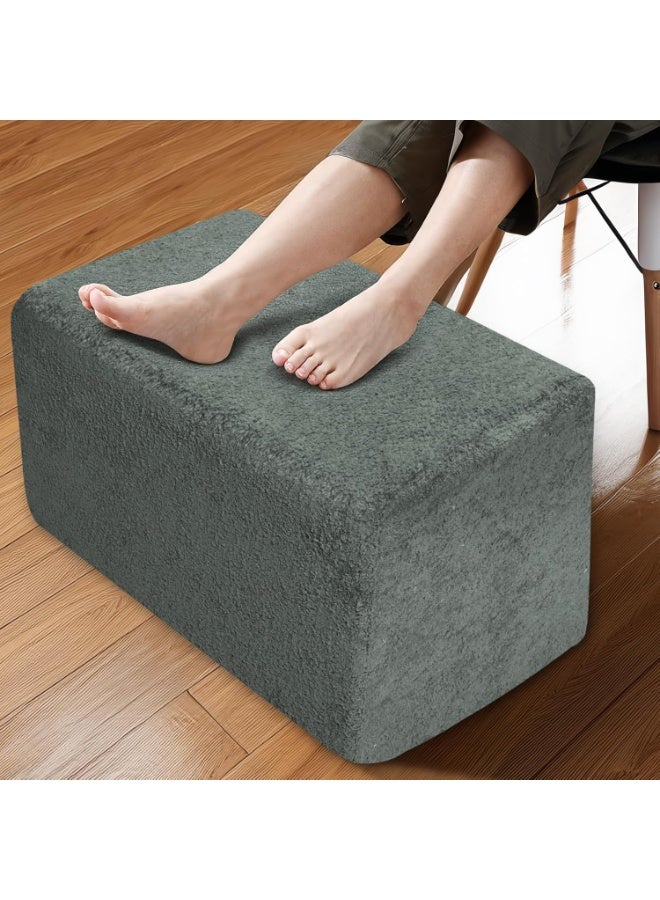 Rectangular Pouf Ottoman, Stuffed Floor Pouf with Foam Chunk Filling, Soft Coral Fleece Furry Foot Rest Stool, Multi-Use Ottoman for Living Room, Dark Grey - Image 1