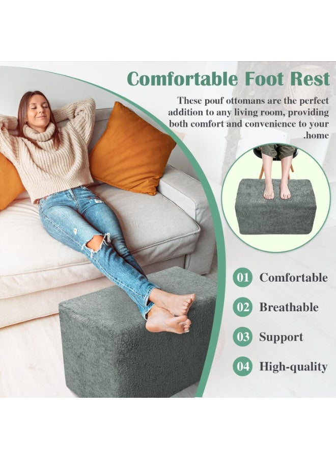 Rectangular Pouf Ottoman, Stuffed Floor Pouf with Foam Chunk Filling, Soft Coral Fleece Furry Foot Rest Stool, Multi-Use Ottoman for Living Room, Dark Grey - Image 5