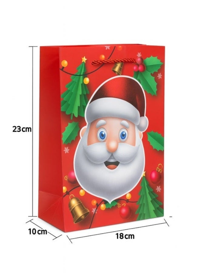 Bright Red Christmas Gift Bag: Happy Santa Face with Holly and Jingle Bells (small) - Image 2