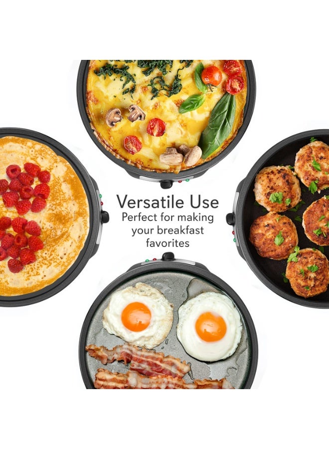 12 Inch Electric Crepe Maker Nonstick Griddle, Adjustable Temperature Pancake Maker, Includes Wooden Spatula & Batter Spreader for Roti, Tortilla, Eggs - Image 5