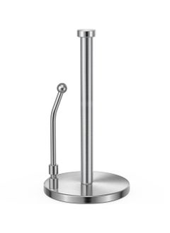 Excefore Paper Towel Holder for One Hand Tear, Paper Towel Dispenser Standing Weighted Base Non Slip, Spring Arm Fit Most Size Paper Roll, Stainless Steel Paper Towel for Kitchen Countertop(Silver)  - Image 1