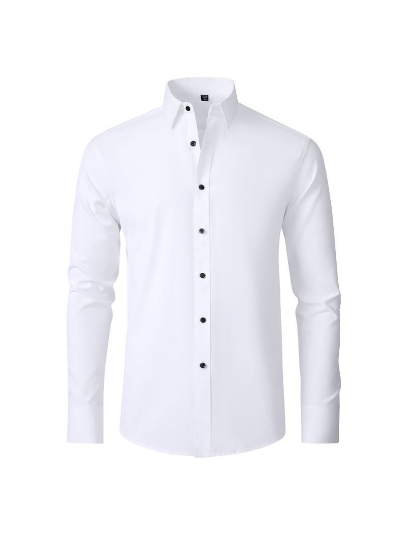 Loquat - Stretch Non-Iron Anti-Wrinkle Shirt, Men Long Sleeve Button Wrinkle Free Slim Fit Business Shirt White - Image 1