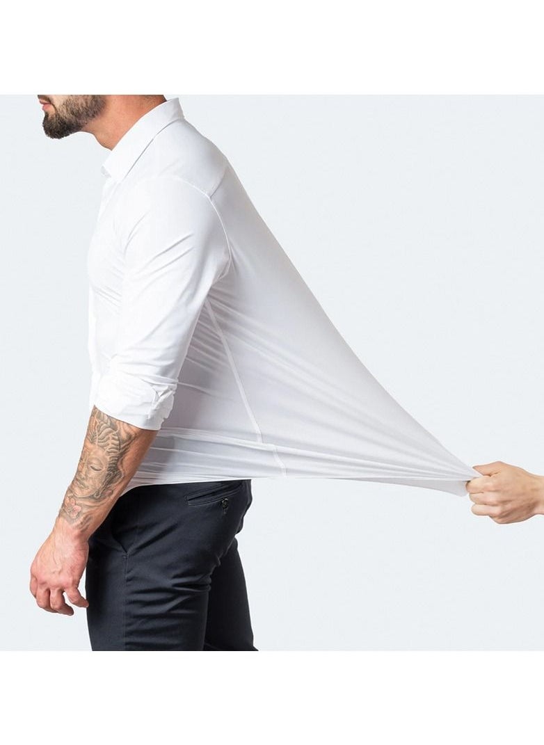 Loquat - Stretch Non-Iron Anti-Wrinkle Shirt, Men Long Sleeve Button Wrinkle Free Slim Fit Business Shirt White - Image 1