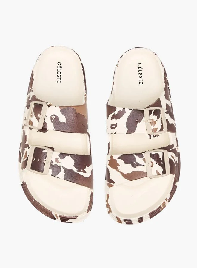 Celeste Women's Animal Print Dual Buckle Slides