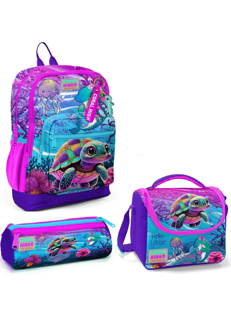 كورال هاي Kids Pink Purple Turquoise Turtle Patterned 3-Piece Bag Set 23756