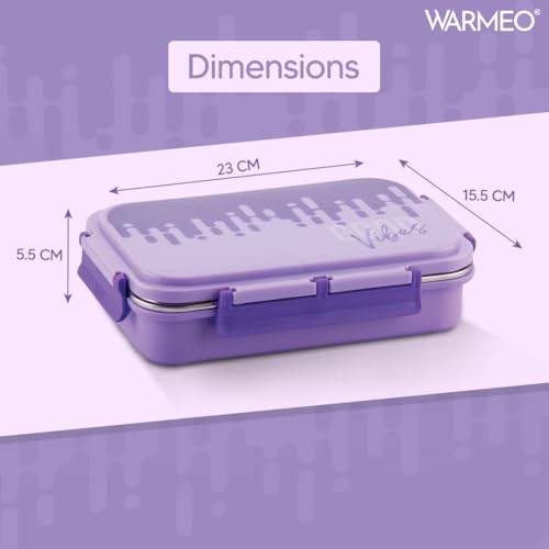WARMEO Brunch Insulated Lunch Box with Two Compartment BPA Free, Food Grade Ideal for School, Picnic, Office & Outdoor - 600ml Purple, Stainless Steel - Image 3