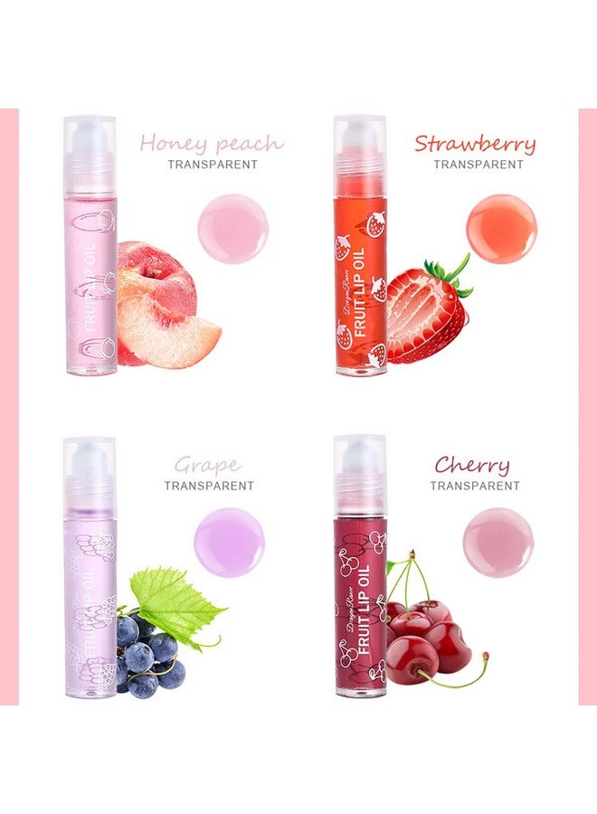 Alisesun 4 Pcs Fruit Rollon Lip Gloss Set Clear Lip Gloss Crystal Jelly Liquid Lipstick Plumping Lip Oil Moisturizing Hydrating Nonsticky Nice Gift For Women Girl - Image 2